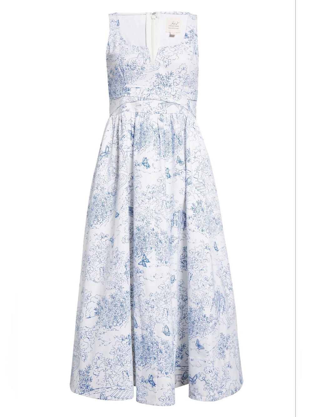 Cing à Sept French Antique luxurious, heavyweight Cotton Garden Toile Ebba Dress